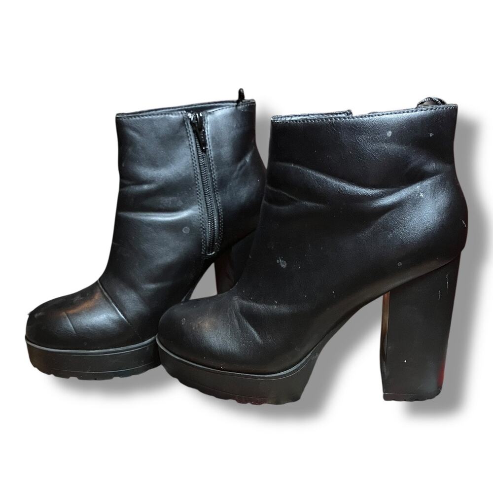 H&M Divided Black Chunky Heel Ankle Boots Women’s Size 8 EUR 39 Platform Block - Picture 2 of 10